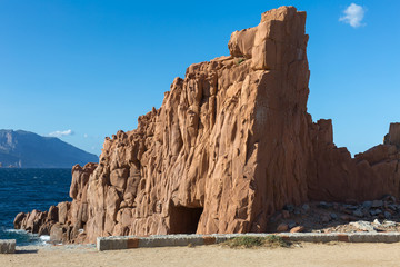 Sardinia Coastline: Typical Red Rocks and Cliffs near Sea in Arbatax; Italy