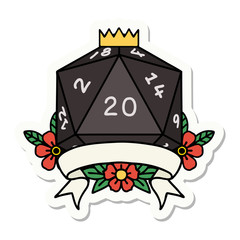 natural 20 critical hit D20 dice roll sticker