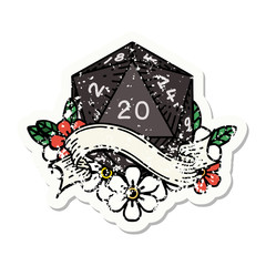 natural twenty D20 dice roll grunge sticker