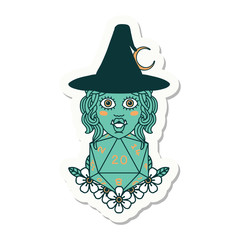 half orc witch with natural twenty dice roll sticker