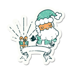 grunge sticker of tattoo style santa claus christmas character