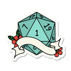 natural one d20 dice roll sticker