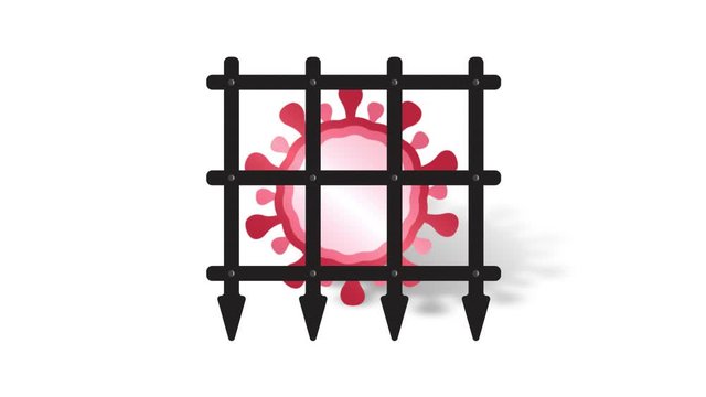 Animated video of a coronavirus and a portcullis gate (with alpha channel - transparent background)