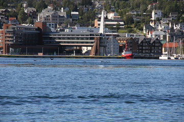  tromso troms&oslash;  water travel tourism sea coast nature port blue landscape sky harbor architecture europe boatship mountain summer bay view city beautifull 