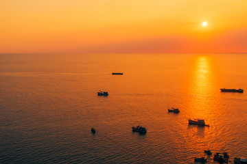 Panoramic view of Harbor bay at sunset, Phu Quoc, Vietnam