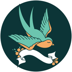 icon with banner of a swallow