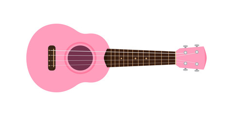 Obraz na płótnie Canvas ukulele cute pink pastel isolated on white, small ukelele pink soft color for flat icon, realistic ukelele for classical music play, ukulele classic retro style in holiday summer concept, small guitar