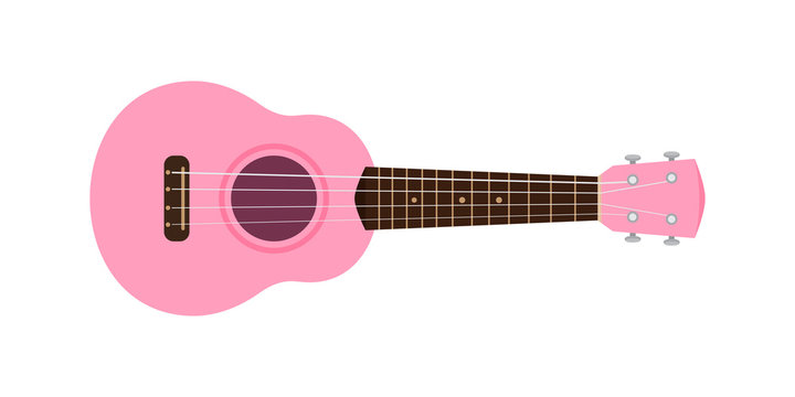 ukulele cute pink pastel isolated on white, small ukelele pink soft color for flat icon, realistic ukelele for classical music play, ukulele classic retro style in holiday summer concept, small guitar