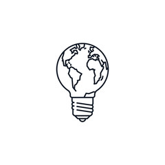 Earth globe in a lightbulb vector line icon