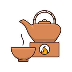 Tea pot, stove and cup isolated vector illustration for Tea Day