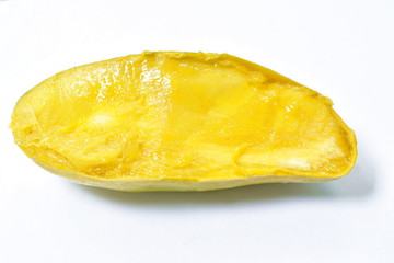 mango tropical fruit half cut on white background