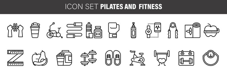 Set of Sport and Fitness, healthy food web icons in line style. , nutrition, workout, Vector illustration.
