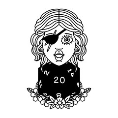 human rogue with natural twenty dice roll illustration