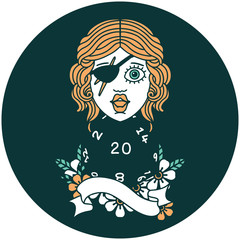 human rogue with natural 20 dice roll icon