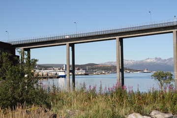  tromso tromsø  water travel tourism sea coast nature port blue landscape sky harbor architecture europe boatship mountain summer bay view city beautifull 