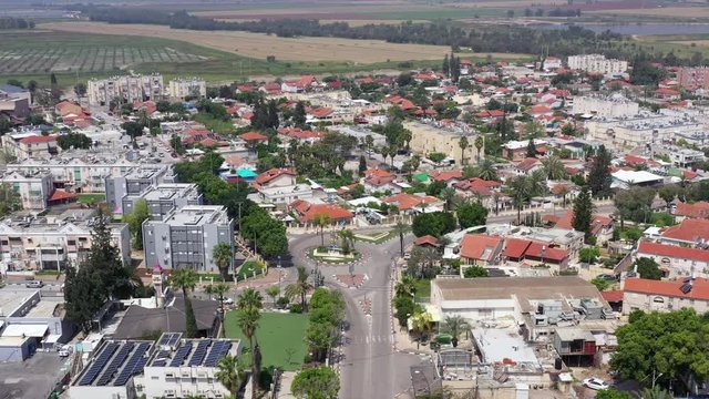 Corona Virus lockdown over Beit Shean streets with no people or traffic due to government guidelines, Aerial view.
