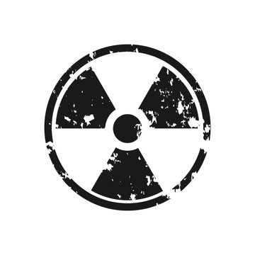 Grunge radiation hazard symbol. Vector distressed texture. Vector black illustration isolated on white.