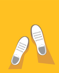 Vector white sneakers on a yellow background