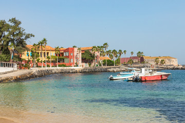 Traditional architecture at Goree island, Dakar, Senegal. West Africa.