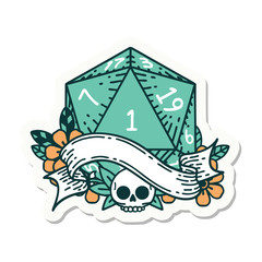natural one d20 dice roll sticker