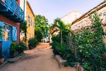 Traditional architecture at Goree island, Dakar, Senegal. West Africa.