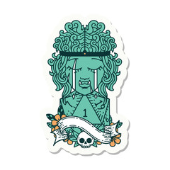 crying orc barbarian character face with natural one D20 roll sticker