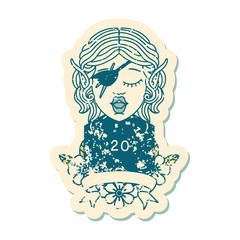 elf rogue character with natural twenty dice roll illustration