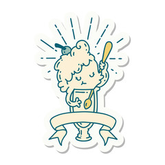 sticker of tattoo style ice cream character