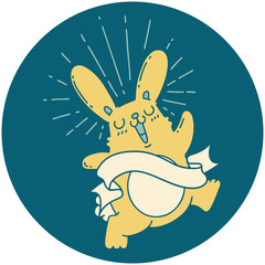 icon of tattoo style prancing rabbit