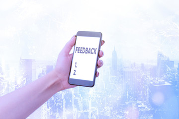 Word writing text Feedback. Business photo showcasing information about reactions to product...