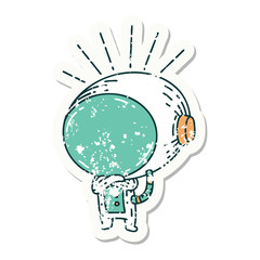 grunge sticker of tattoo style astronaut © lineartestpilot
