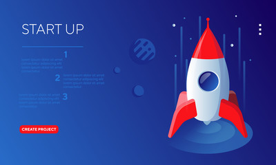 Start up rocket on a blue background vector illustration