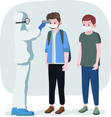 Fototapeta premium Medical staff is checking body temperature of some people