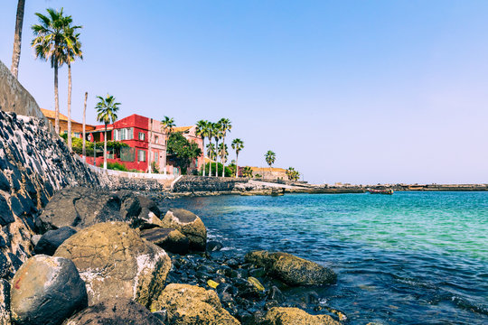 Traditional architecture at Goree island, Dakar, Senegal. West Africa.