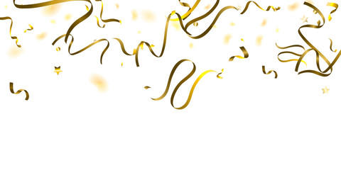 Holiday Serpentine. Gold Foil Streamers Ribbons.