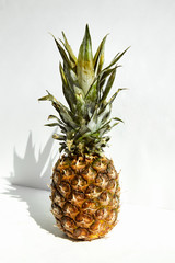 Fototapeta premium Whole ripe tropical pineapple with shadow on a white background.