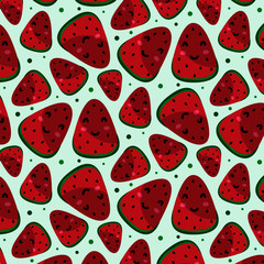 Kawaii fruit pattern. Watermelon vector.
