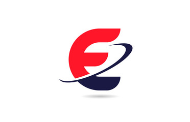 E alphabet letter logo icon design in red blue color with swoosh for business and company