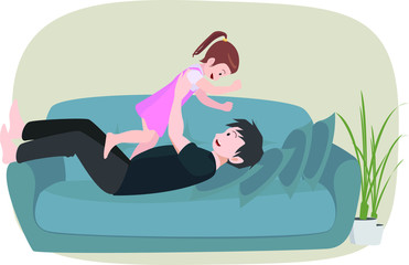 Father is playing with his daughter in living room