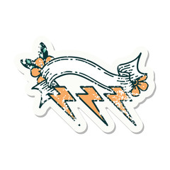 grunge sticker with banner of lightning  bolts