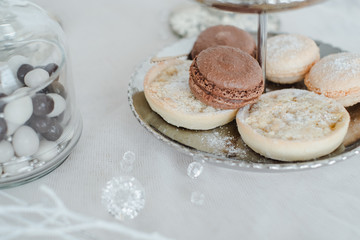macaroni chocolate and beige on a stand