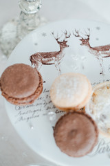 macaroni chocolate and beige on a stand