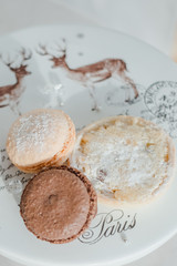 macaroni chocolate and beige on a stand