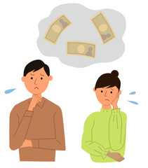 お金の心配をする夫婦ベクター