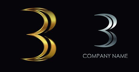 Gold and silver number 3 logo design.