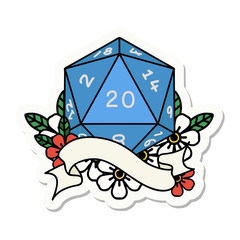 natural twenty D20 dice roll sticker