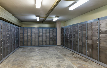 Inside with closed safe deposit box in failed bank