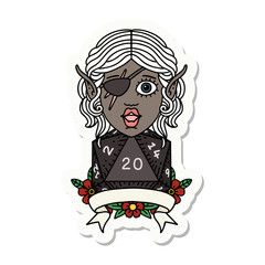 elf rogue character with natural twenty dice roll sticker