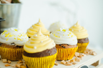 cake with hares and a white and yellow cake on the table