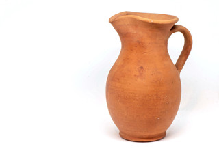 Earthenware Water Jug on White Background